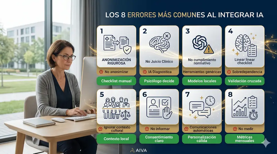 Los 8 errores más comunes al integrar IA en la práctica psicológica y cómo evitarlos – guía 2026 para psicólogos clínicos
